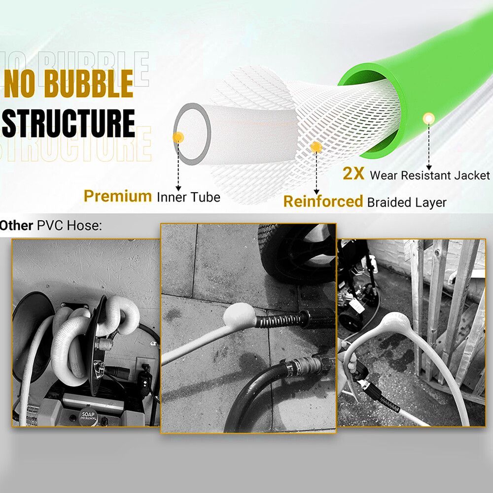 YAMATIC 1/4″ Flexible Pressure Washer Hose with 3/8″ Quick Connect 3200PSI Green