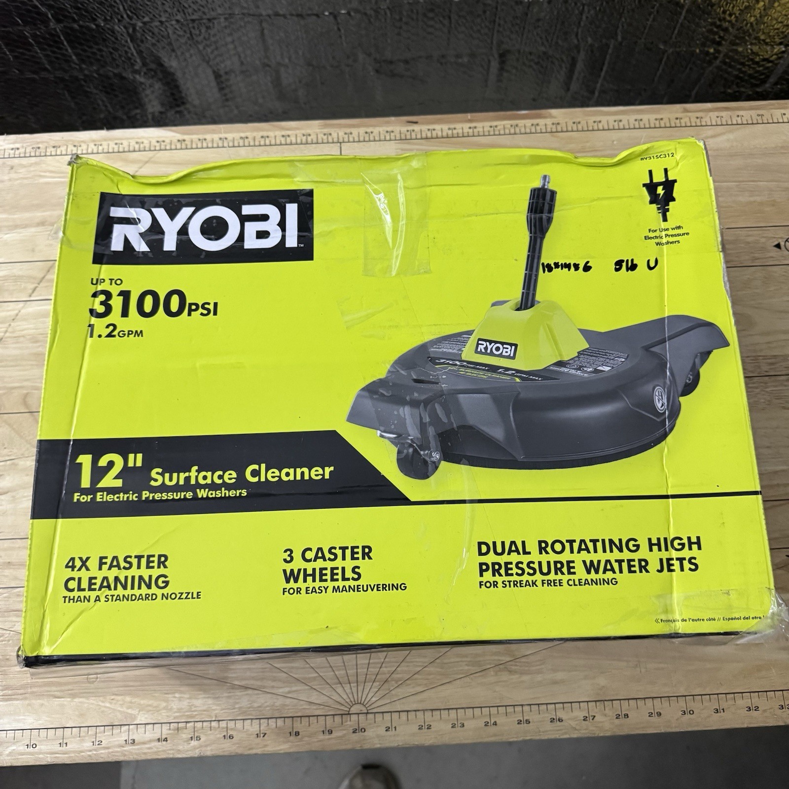 RYOBI 12 in. 3100 PSI Electric Pressure Washer Surface Cleaner w/Caster Wheels