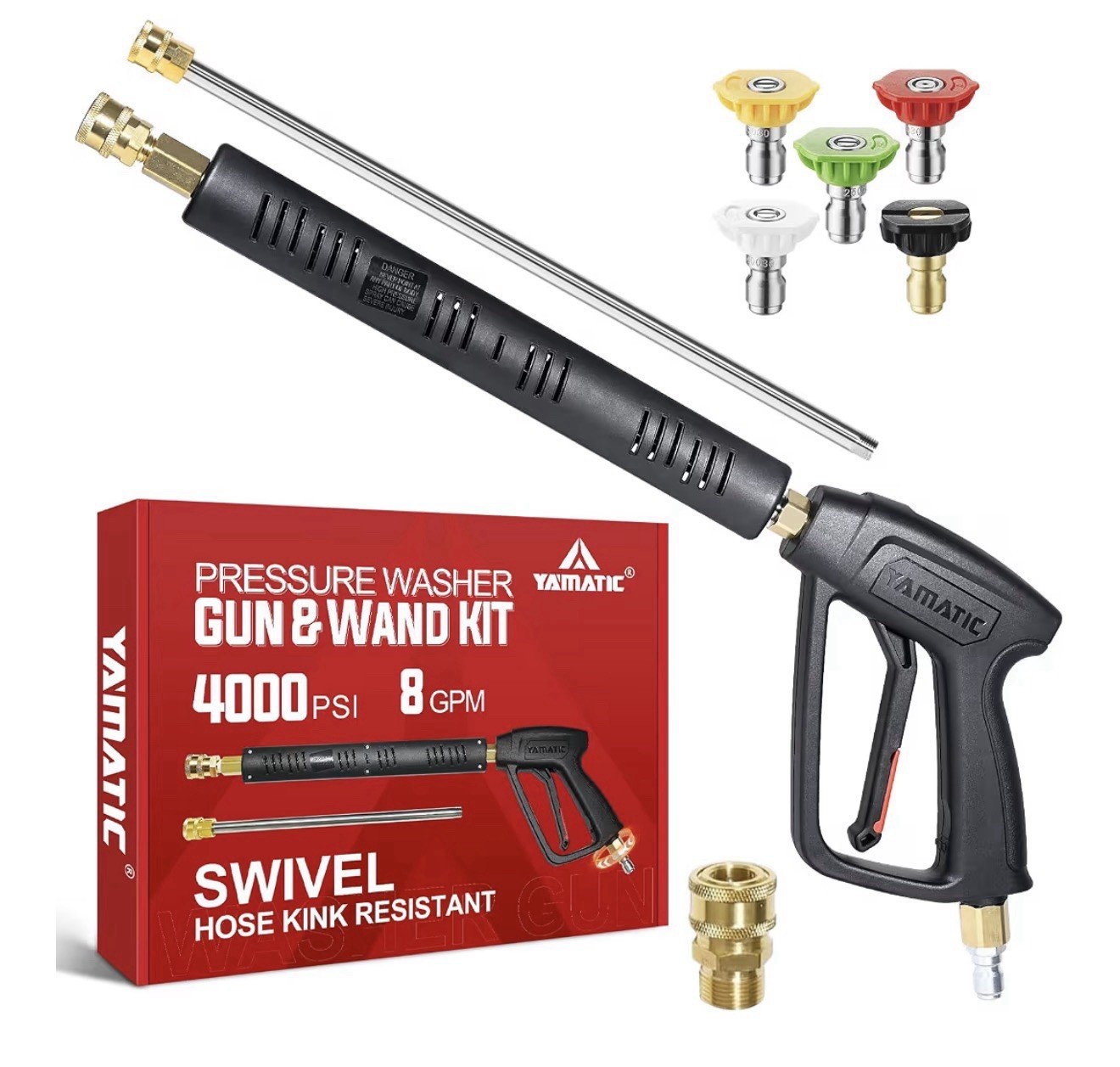 YAMATIC 4000 PSI Pressure Washer Gun Wand Swivel 3/8 M22 Stainless