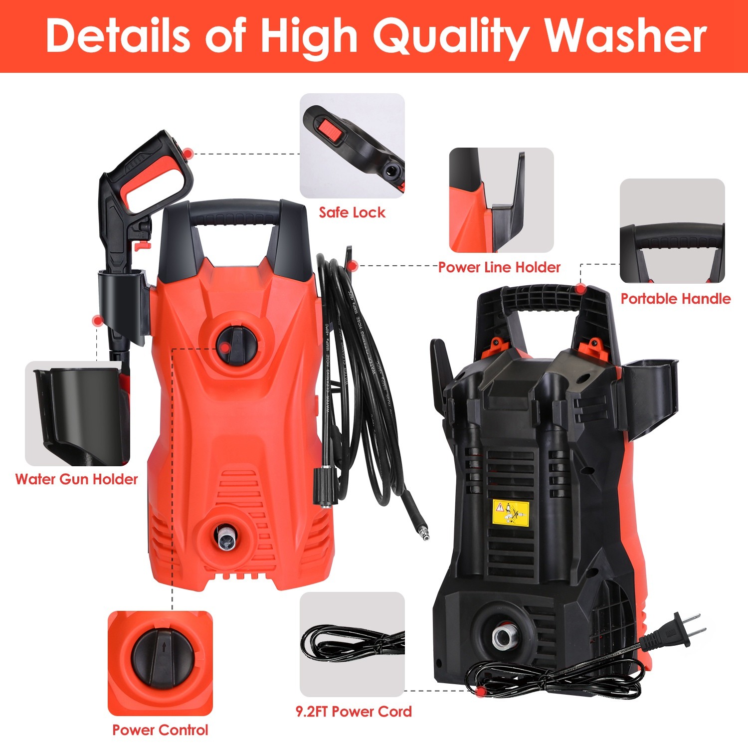 1Pc Electric High Pressure Washer 1740PSI Powerful Car Washer Pressure Cleaner