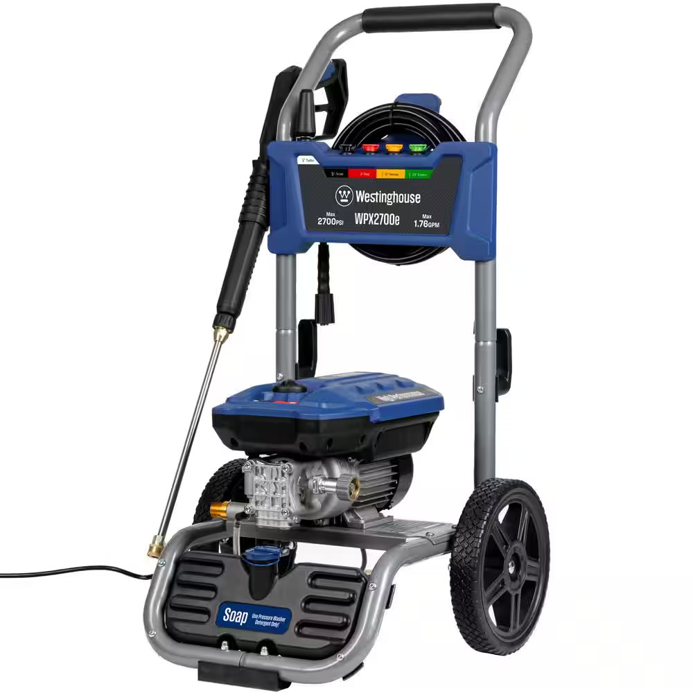 2700 Max PSI 1.76 Max GPM 13 Amp Cold Water Electric Powered Pressure Washer wit