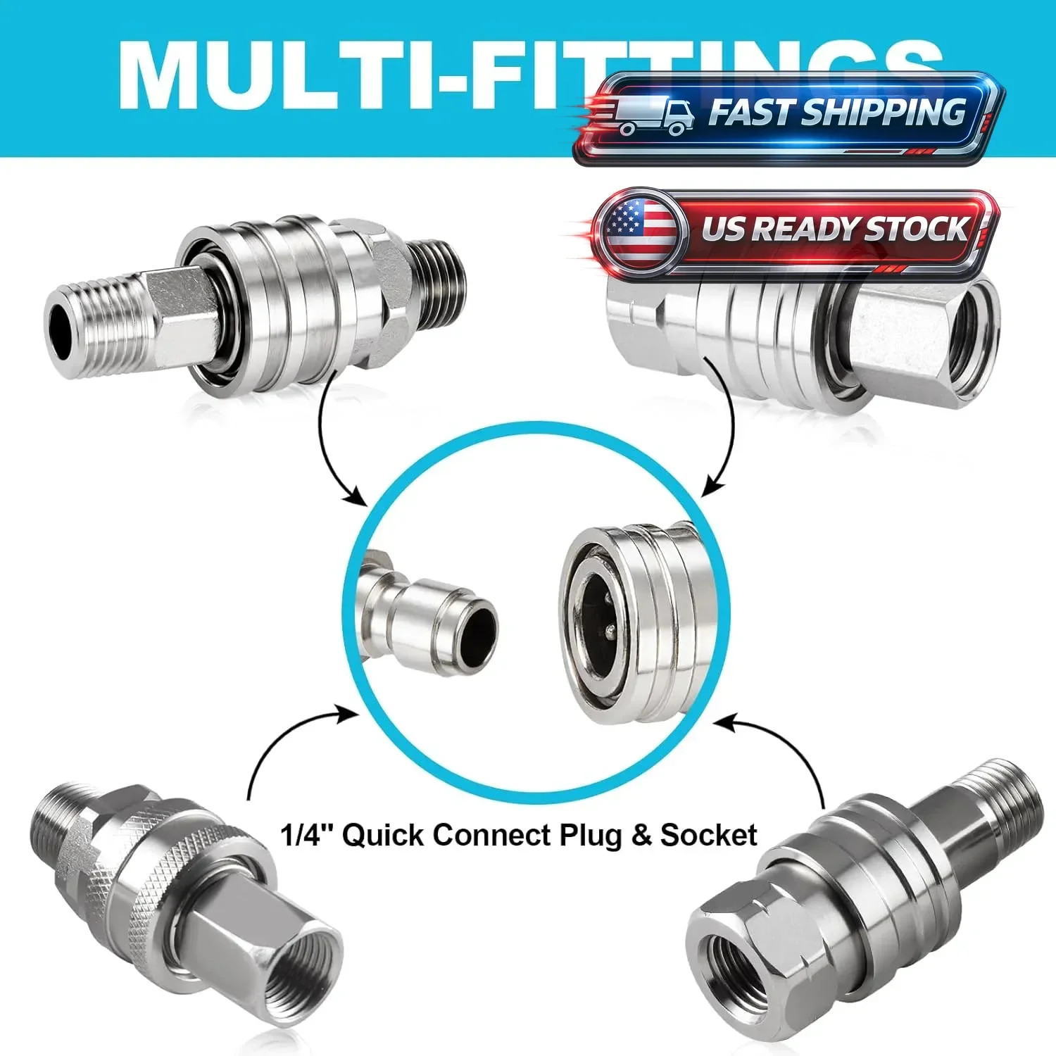 4Pcs NPT 1/4 Inch Pressure Washer Adapter Stainless Steel Quick Connect Fitting