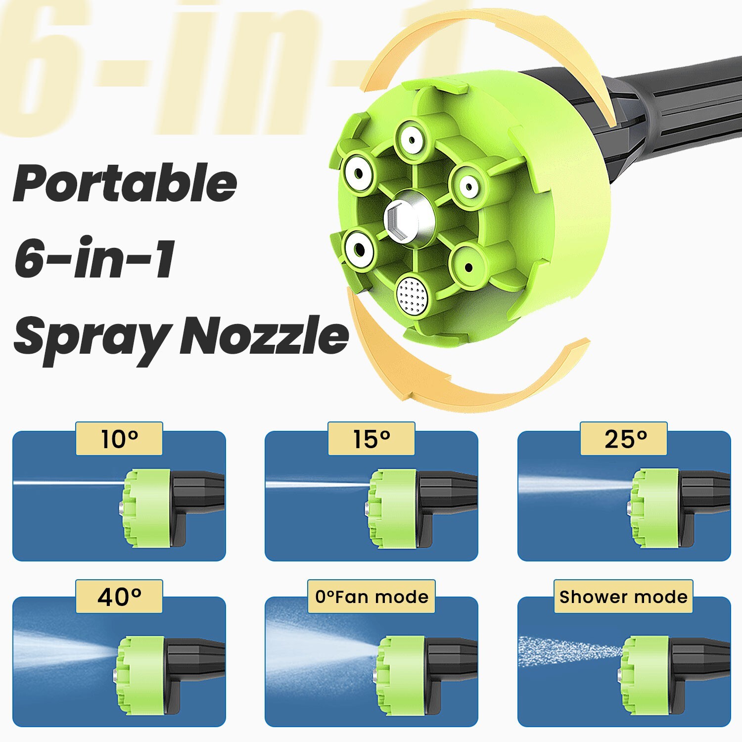 Cordless Portable Washer 21V Electric High Pressure Water Gun with 6-in-1 Spray
