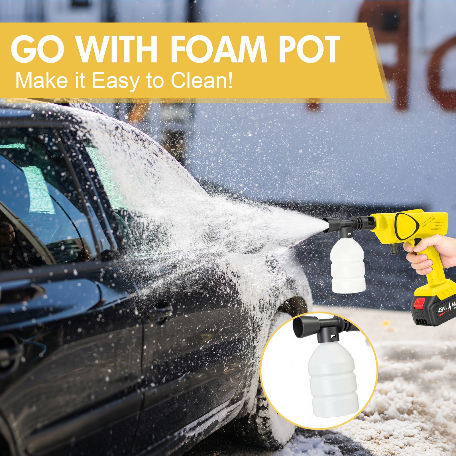 25000RPM 970PSI Cordless Pressure Washer Handheld Car Wash Gun 6-in-1 Nozzle