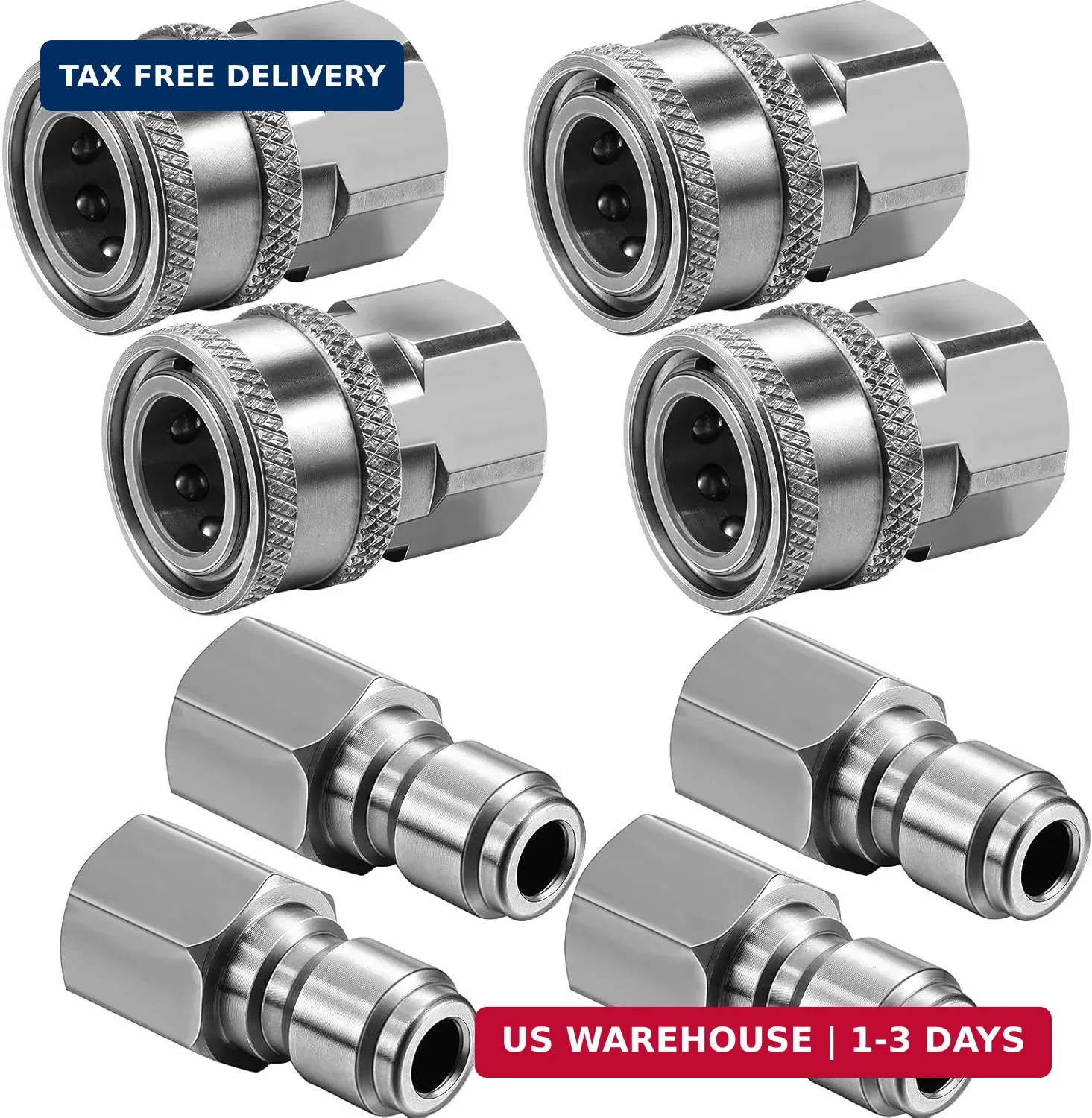 Hotop 4 Sets NPT 3/8 Inch Stainless Steel Male and Female Quick Connector Kit Pr