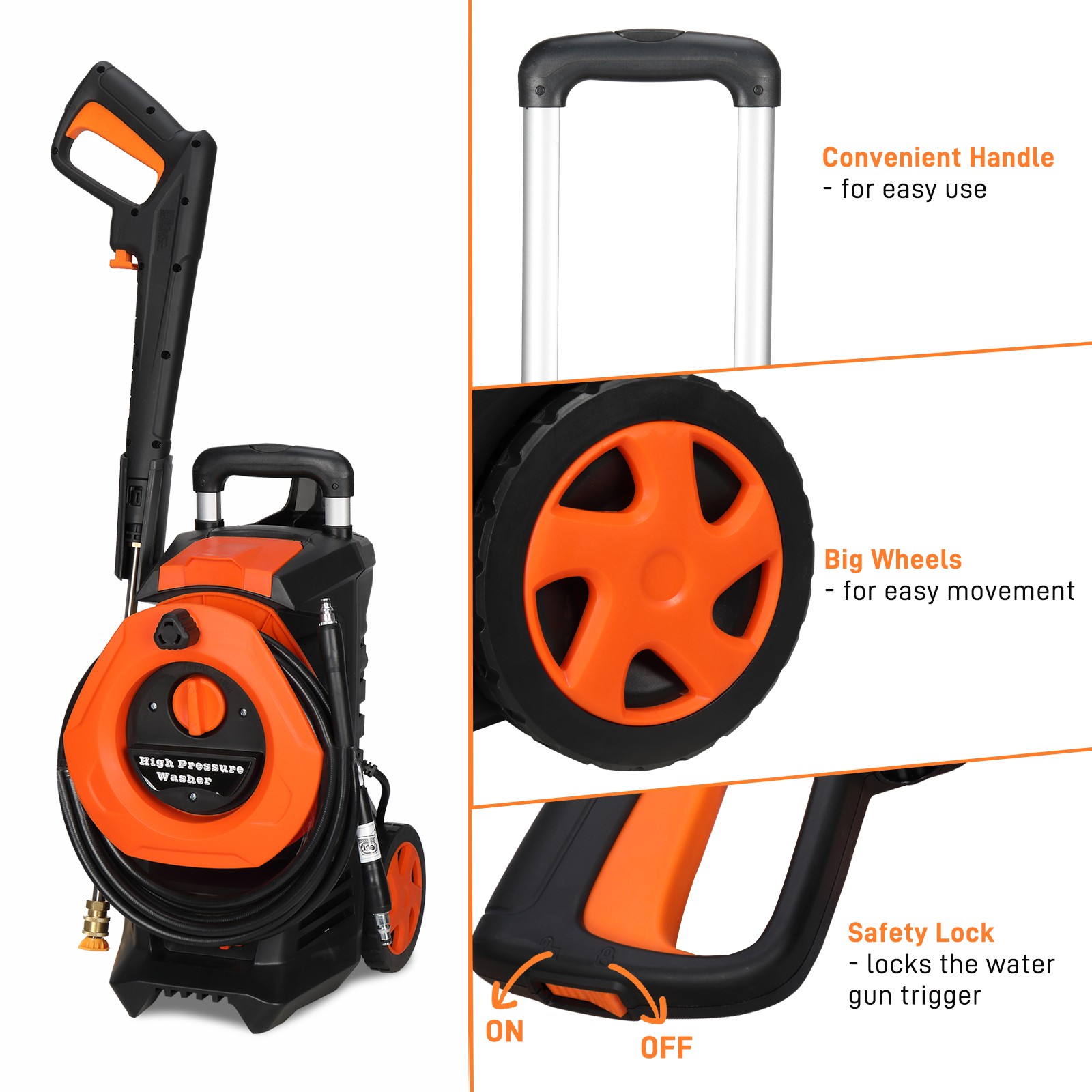 4500PSI Electric Pressure Washer 2GPM, Telescopic Handle & Total Stop System