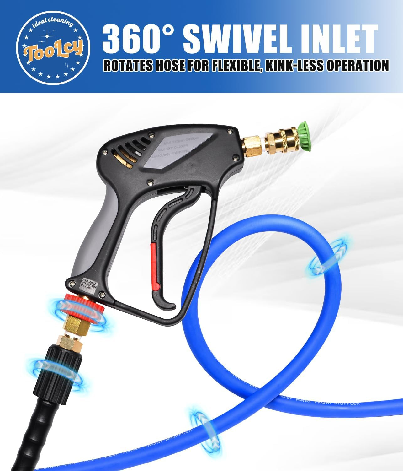 TOOLCY Pressure Washer Hose and Gun Kit 50Ft Kink Resistant 3/8″ & M22-14Mm | Sw