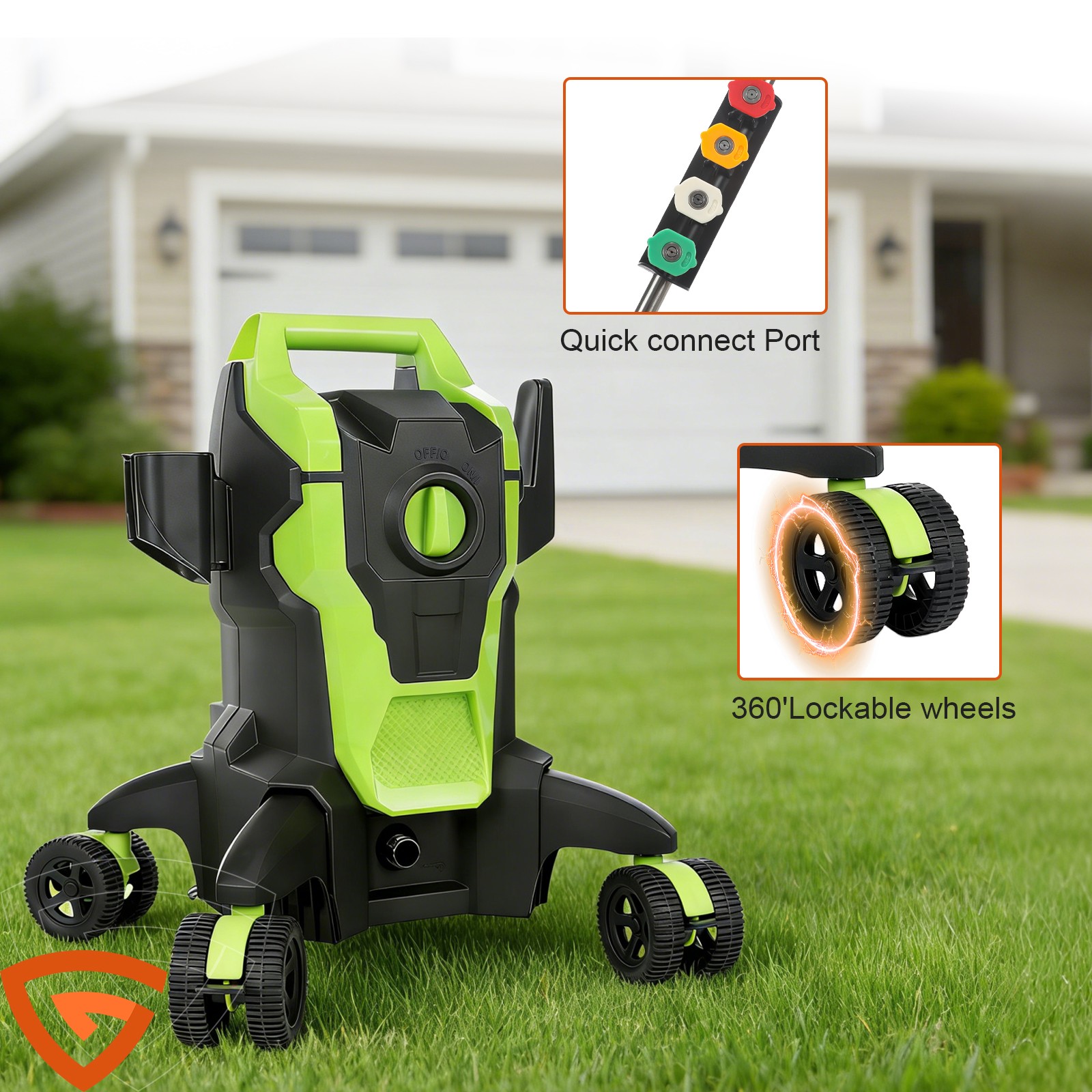 3.0 GPM Electric Pressure Washer – 2500PSI Power Washer with Anti-Tipping Design