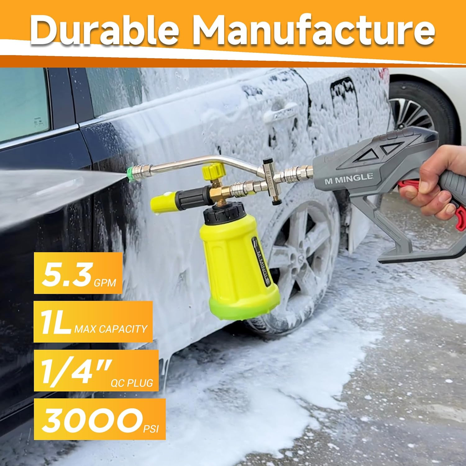 M MINGLE High Pressure Washer Gun with Foam Cannon, Foam Cannon Dual Connector A