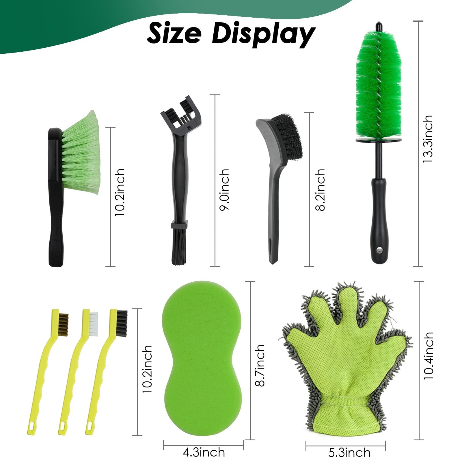 NexaBrush 9 Pack Motorcycle Cleaning Kit, Detailing Green,Black
