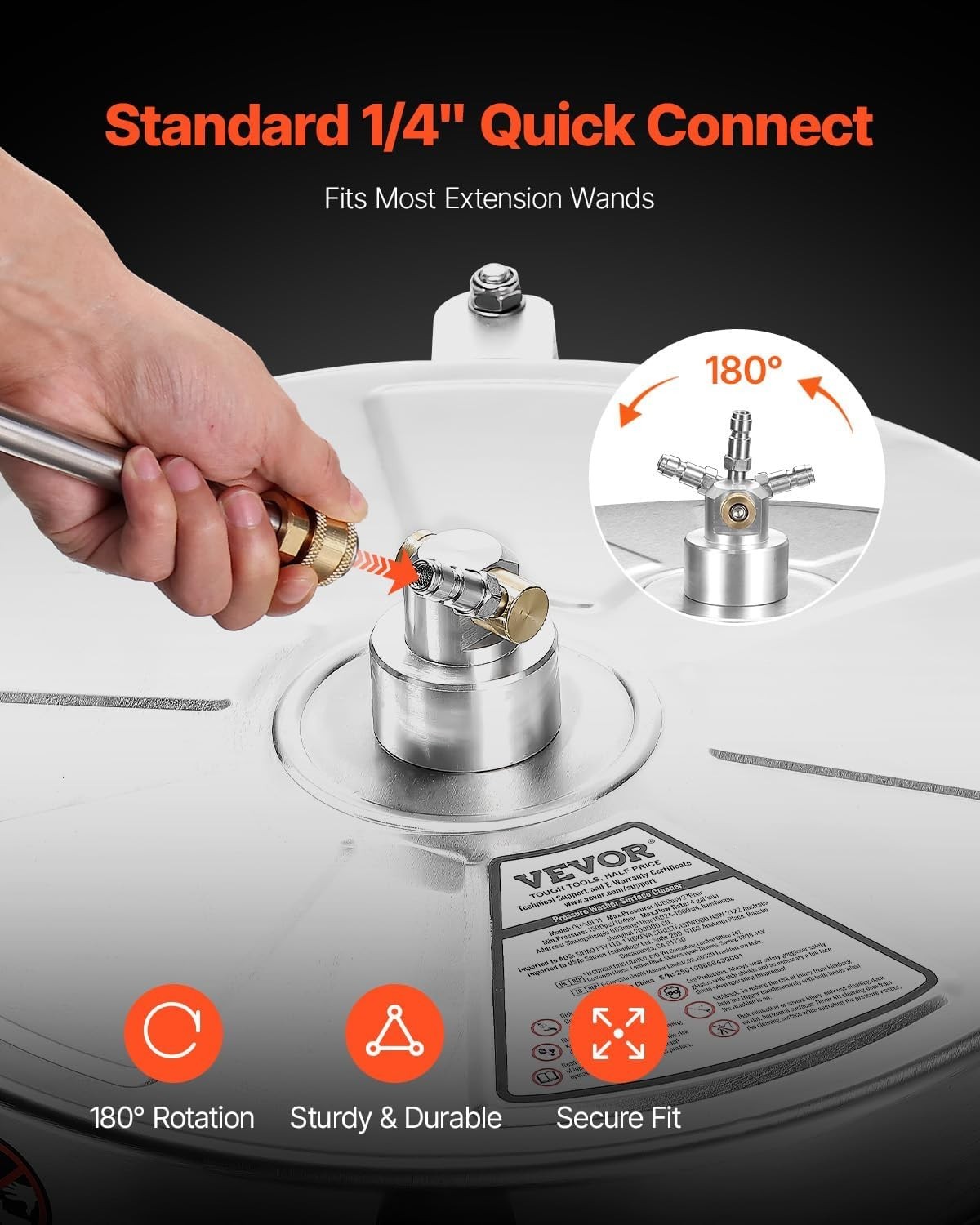 Professional 4000 PSI Stainless Steel Surface Cleaner with Dual Handle & Wheels