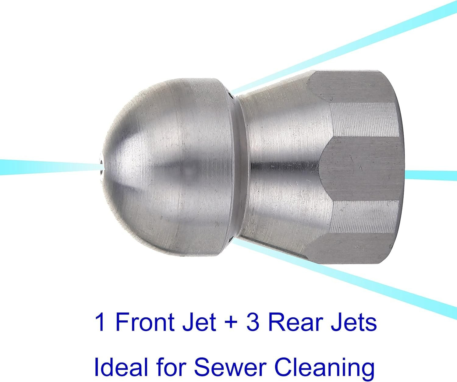 Stainless Steel Fixed Sewer Jet Nozzle, Button Nose 3/8” NPT Female 4.0 Orif…