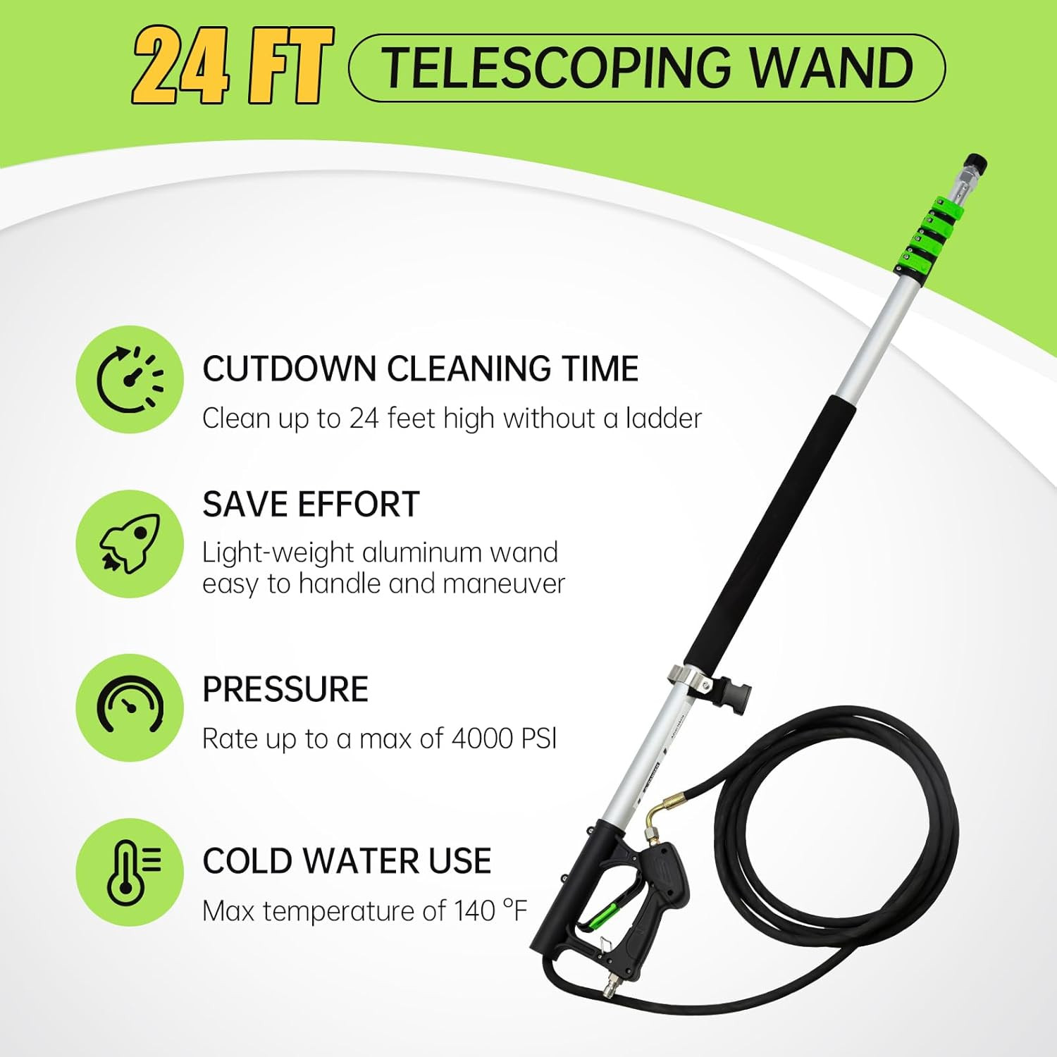 24 FT Pressure Washer Telescoping Wand with Pressure Washer Extension Wand, Gutt