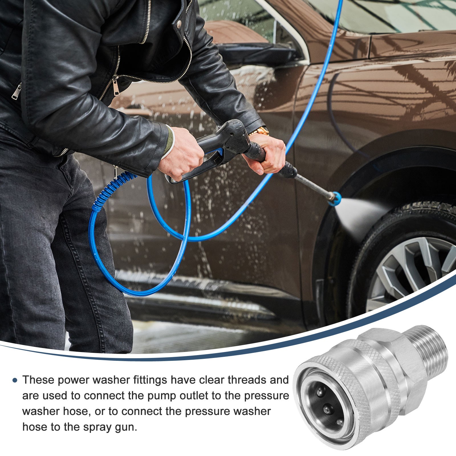 Pressure Washer Adapter, 3/8″ Female Quick Plug to G3/8″ Male Fittings