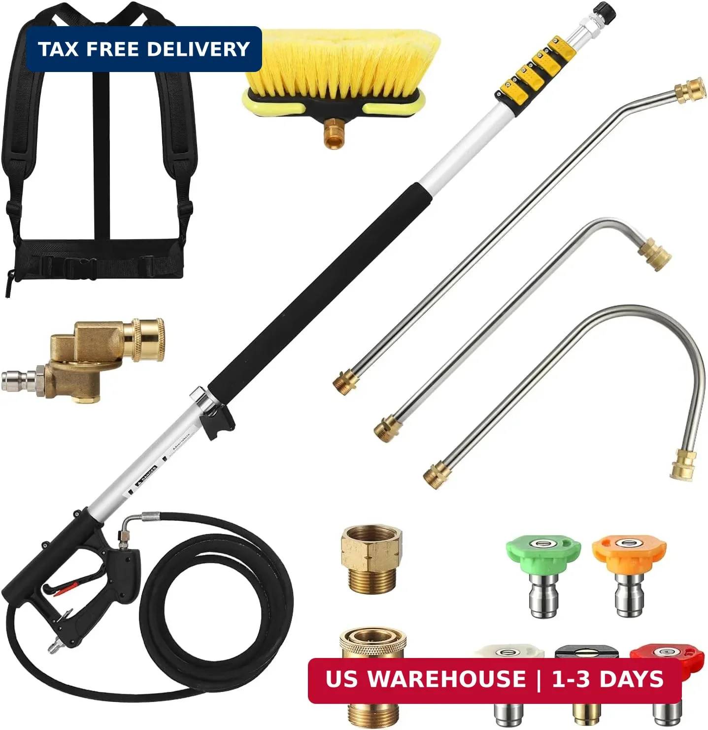24 FT Telescoping Pressure Washer Wand with Pressure Washer Extension Wand, Brus