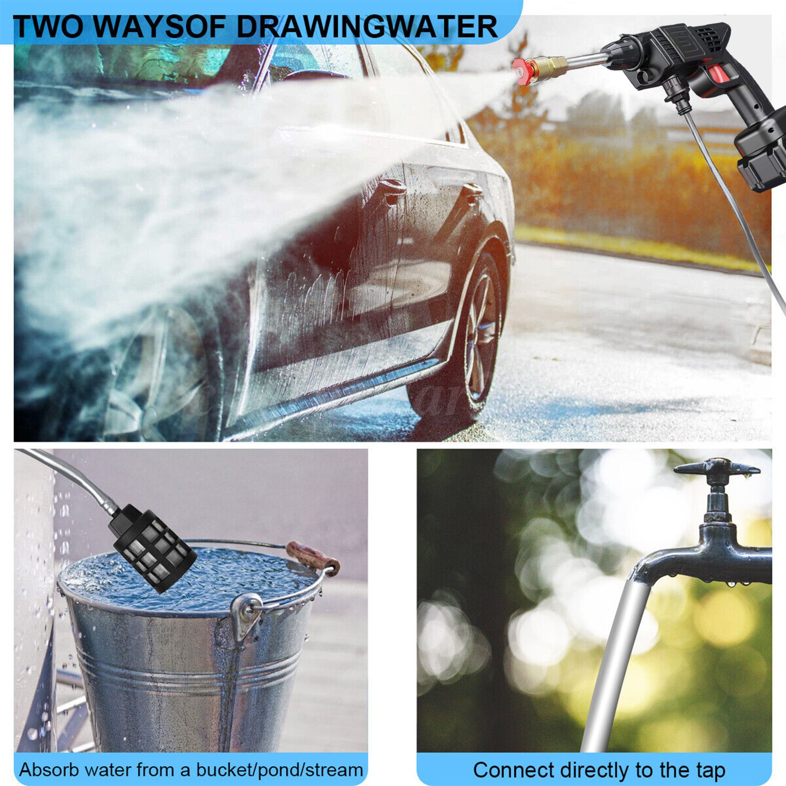 Cordless Pressure Washer Battery Operated; 1100PSI 2.4 GPM Portable Cordless