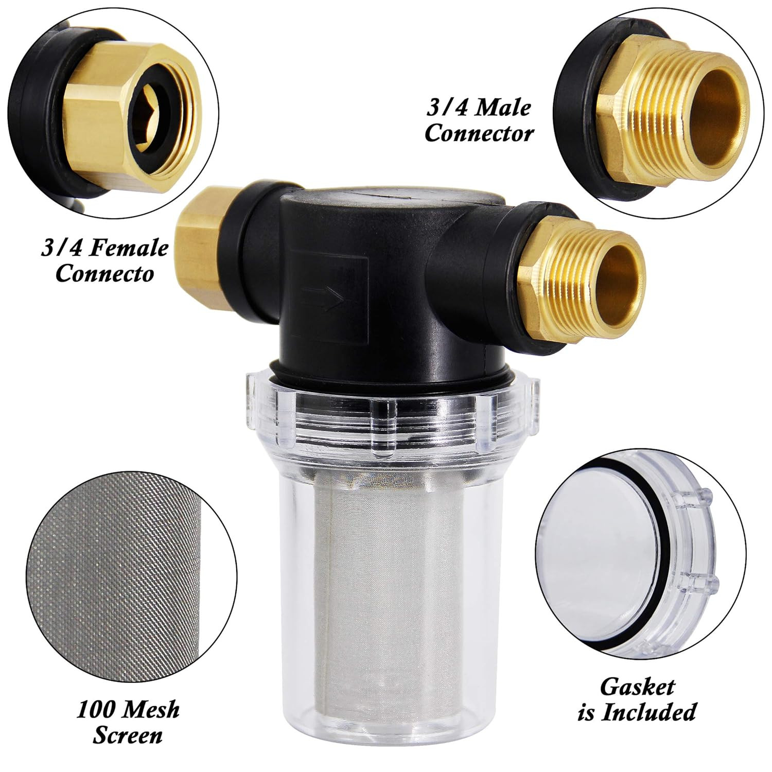 Hose Filter Attachment Line Water Hose Filter with 100 Mesh and 40 Mesh Screen,