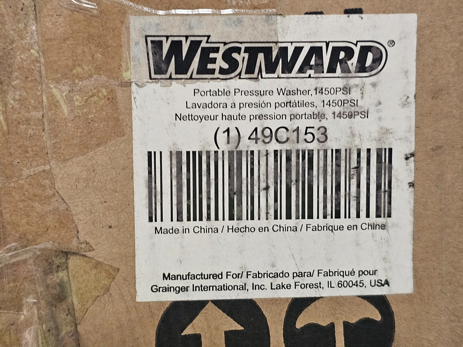 WESTWARD 49C153 Electric Pressure Washer: Cart, 120 V – Single-Phase, 1,450 psi,