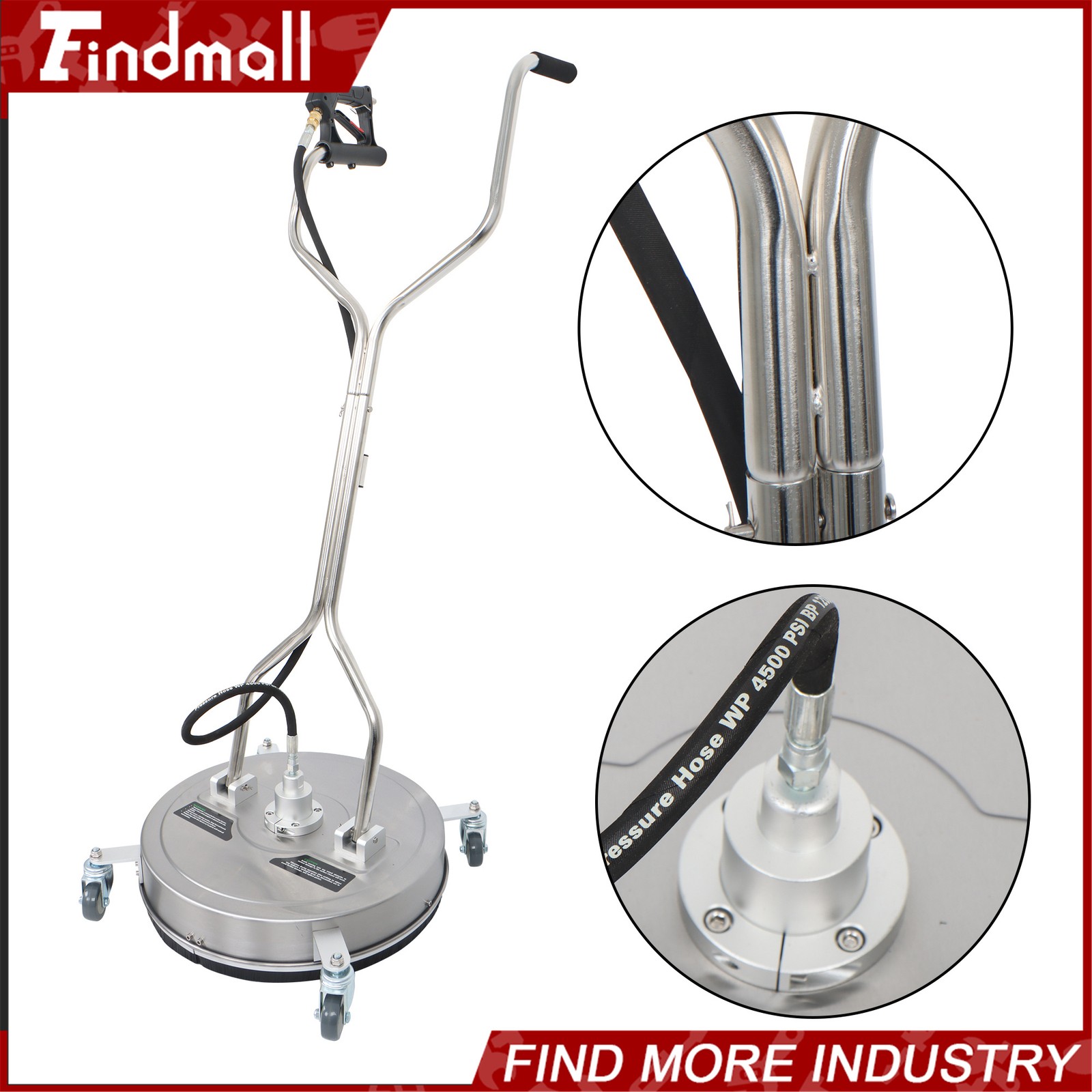 Findmall 20″ Pressure Washer Surface Cleaner w/ Handles & Wheels Quick Connect