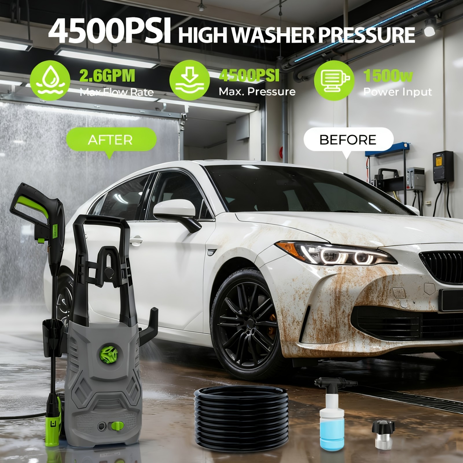 Electric Pressure Washer 1500W High Pressure Washer Portable with 4 in 1 Nozzle