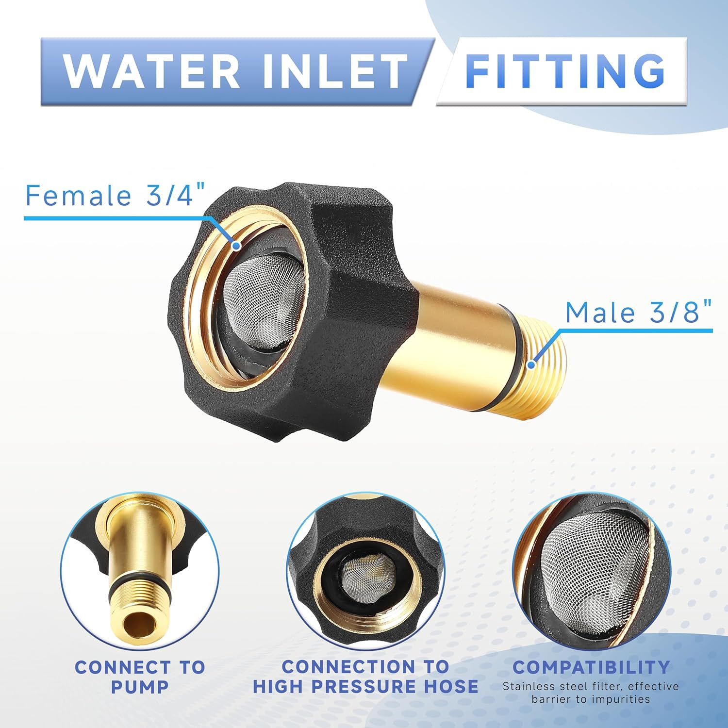 Pressure Washer Pump Parts Water Inlet Fitting, 3/4″ Female to 3/8″ Male Pressur