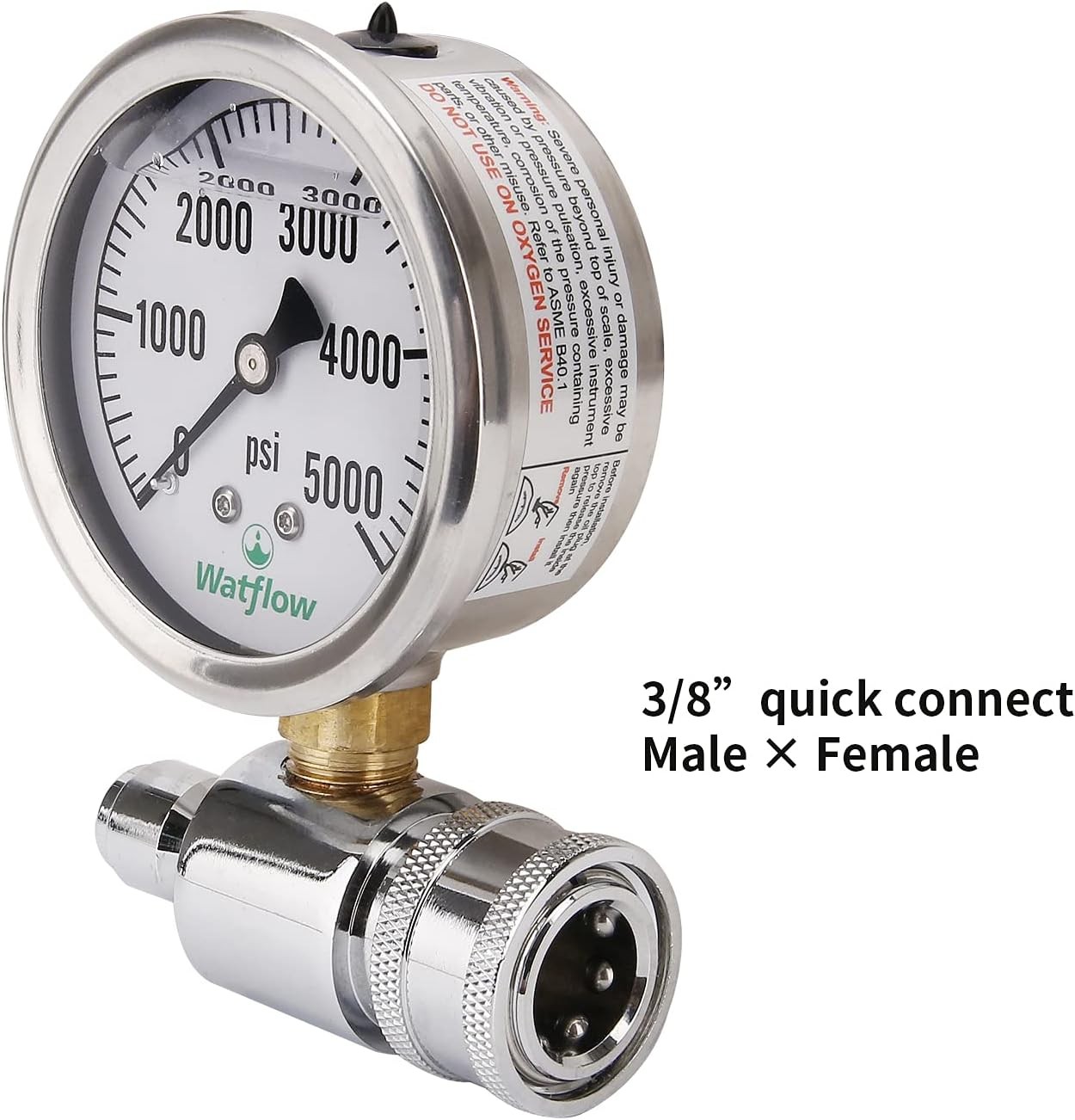 2-1/2″ Pressure Washer Pressure Gauge Kit, 3/8 Inch Quick Connect, 0-5000 PSI, L