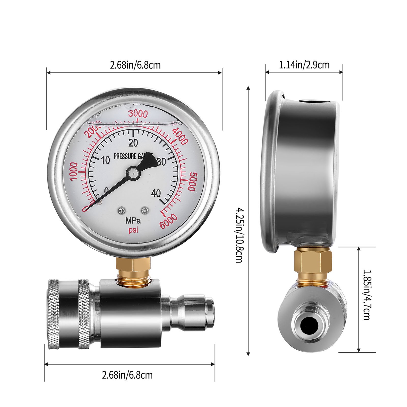 1 Pressure Washer Gauge High Pressure 6000psi For Car Washing NEW