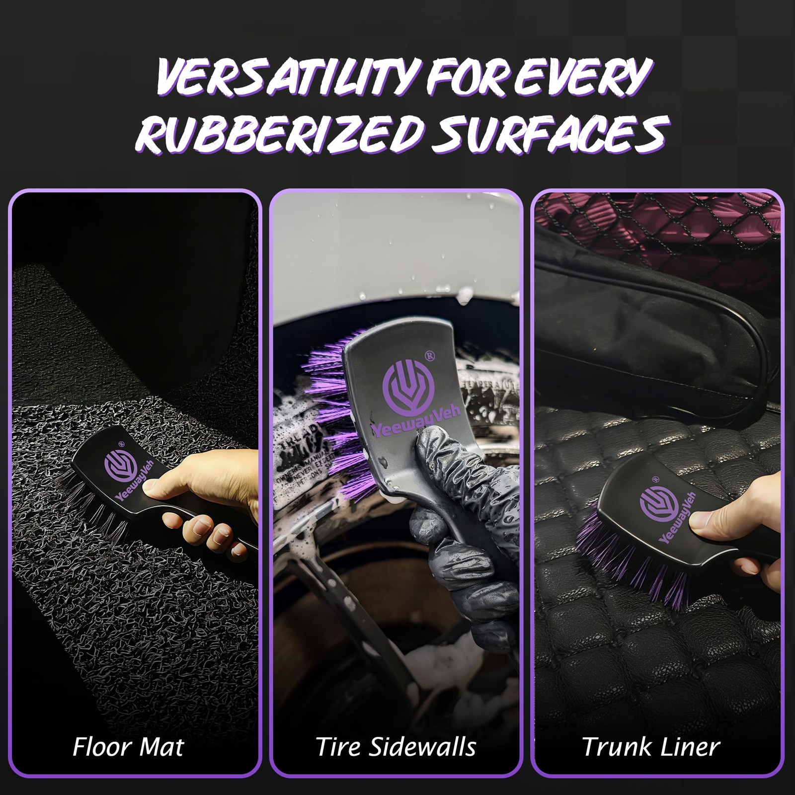 YeewayVeh Pro Tire Cleaning Brush, Stiff Mixed Bristles 1-Pack, Purple/Black