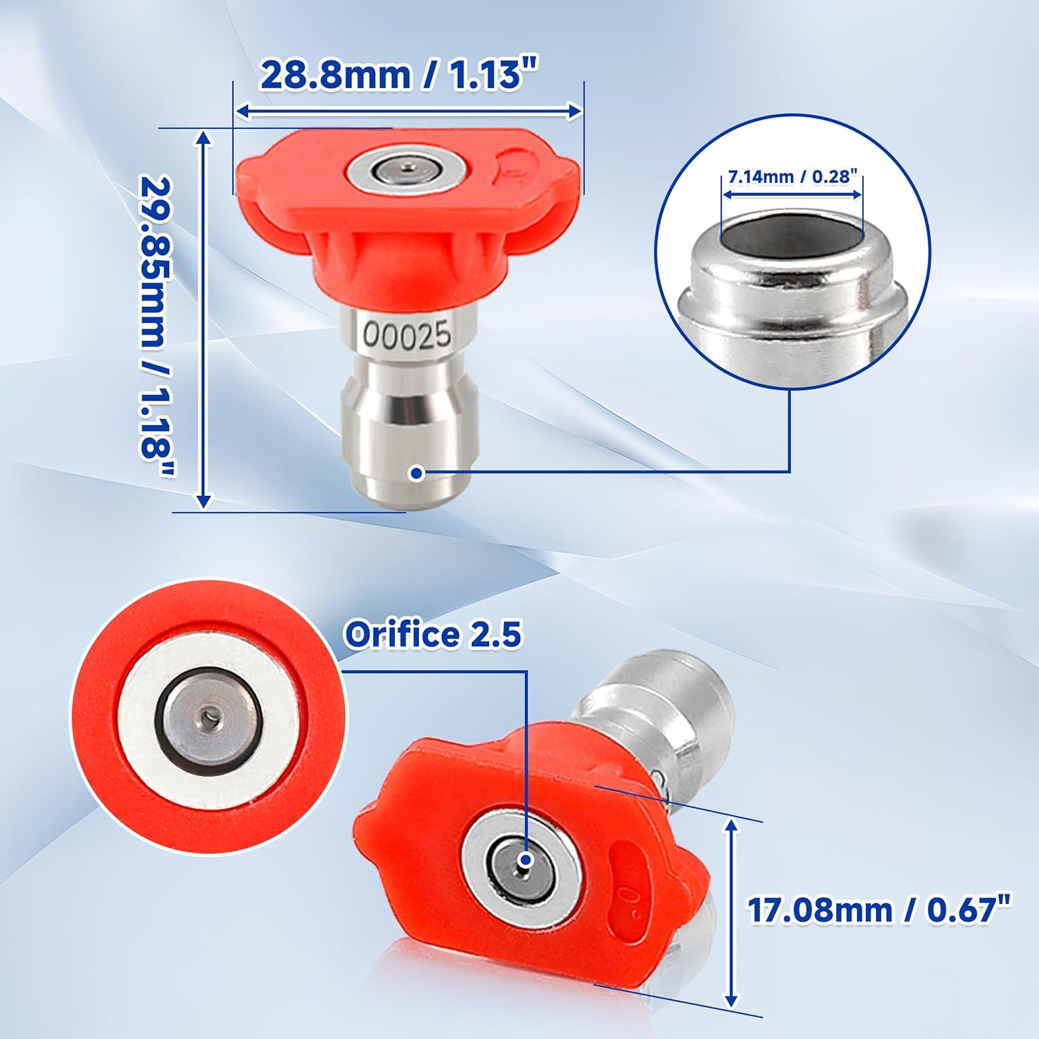 Pressure Washer Tips, Set of 7 Power Washer Nozzle Tips Multiple Degrees, 1/4 In