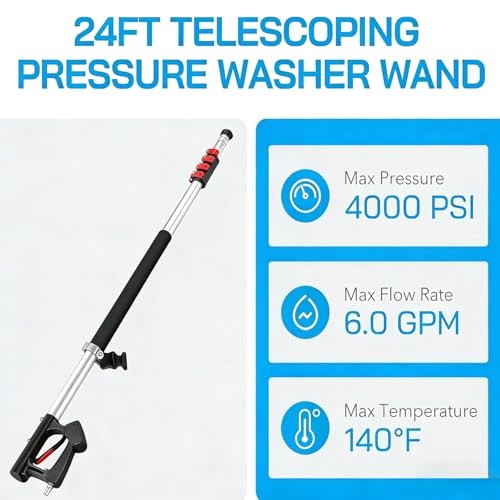 Hourleey 24FT Telescoping Pressure Washer Wand 4000 PSI 7 Nozzles