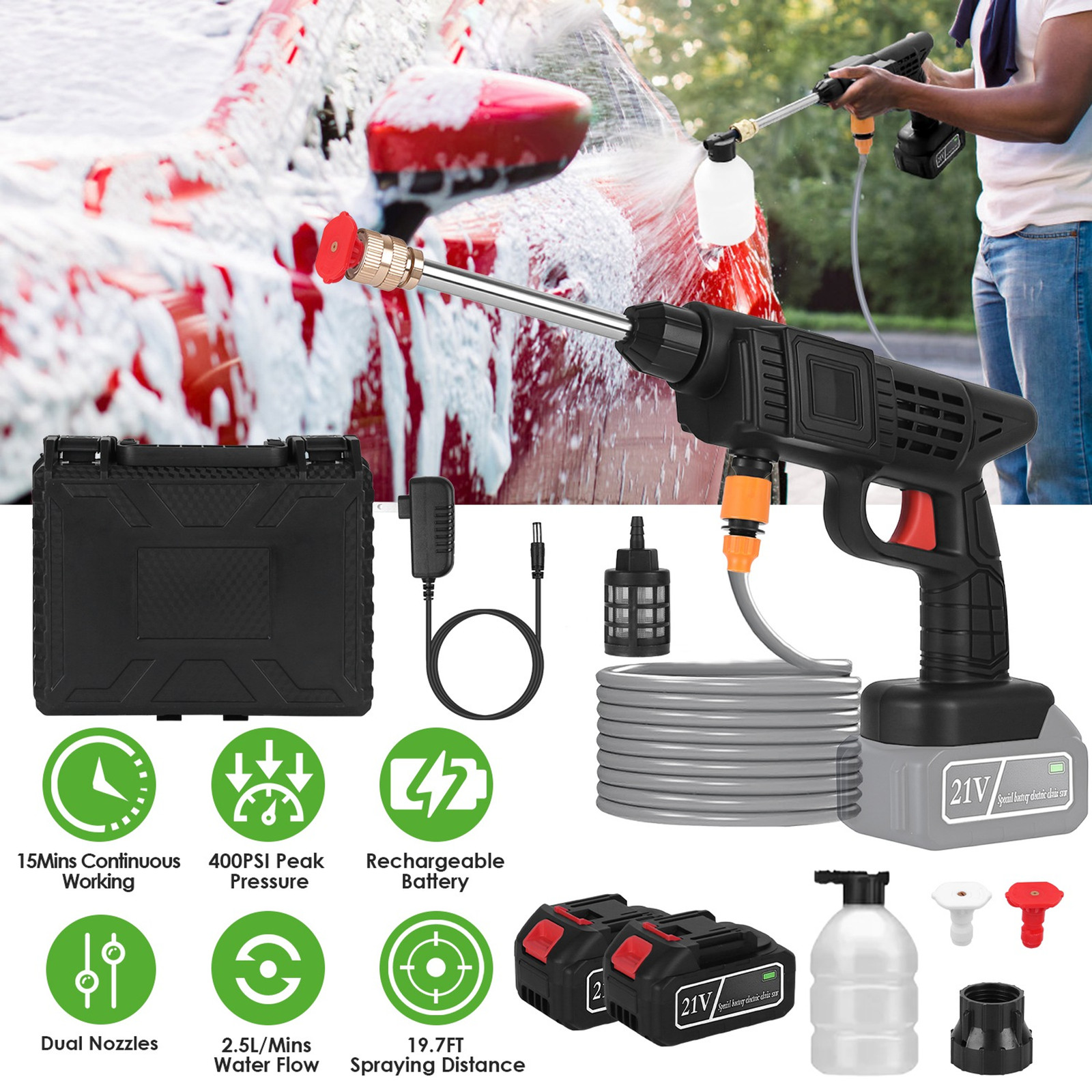 Cordless Pressure Washer Portable Electric Power Dual Nuzzal Fast Shipping