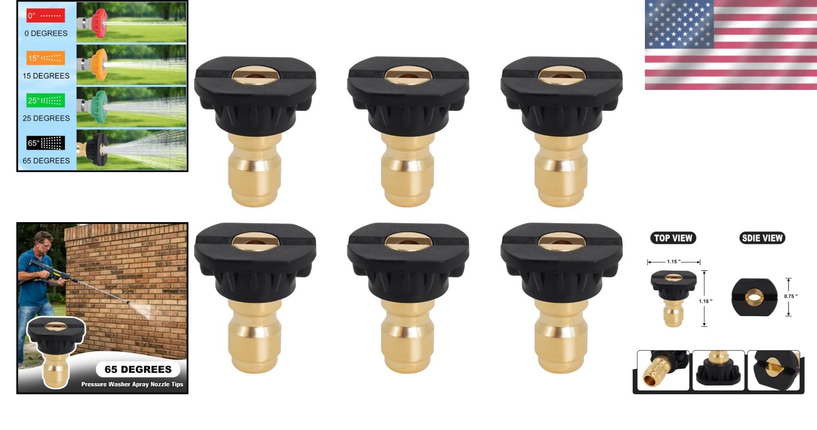Up to 4000 PSI Pressure Washer Nozzles, 6-Pack 65-Degree Stainless Steel Tips