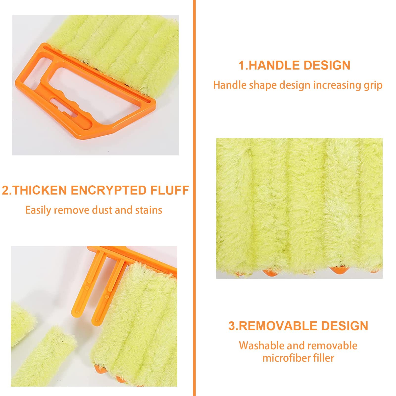 2 Pcs Blind Cleaner – Washable Window Duster Orange、yellow