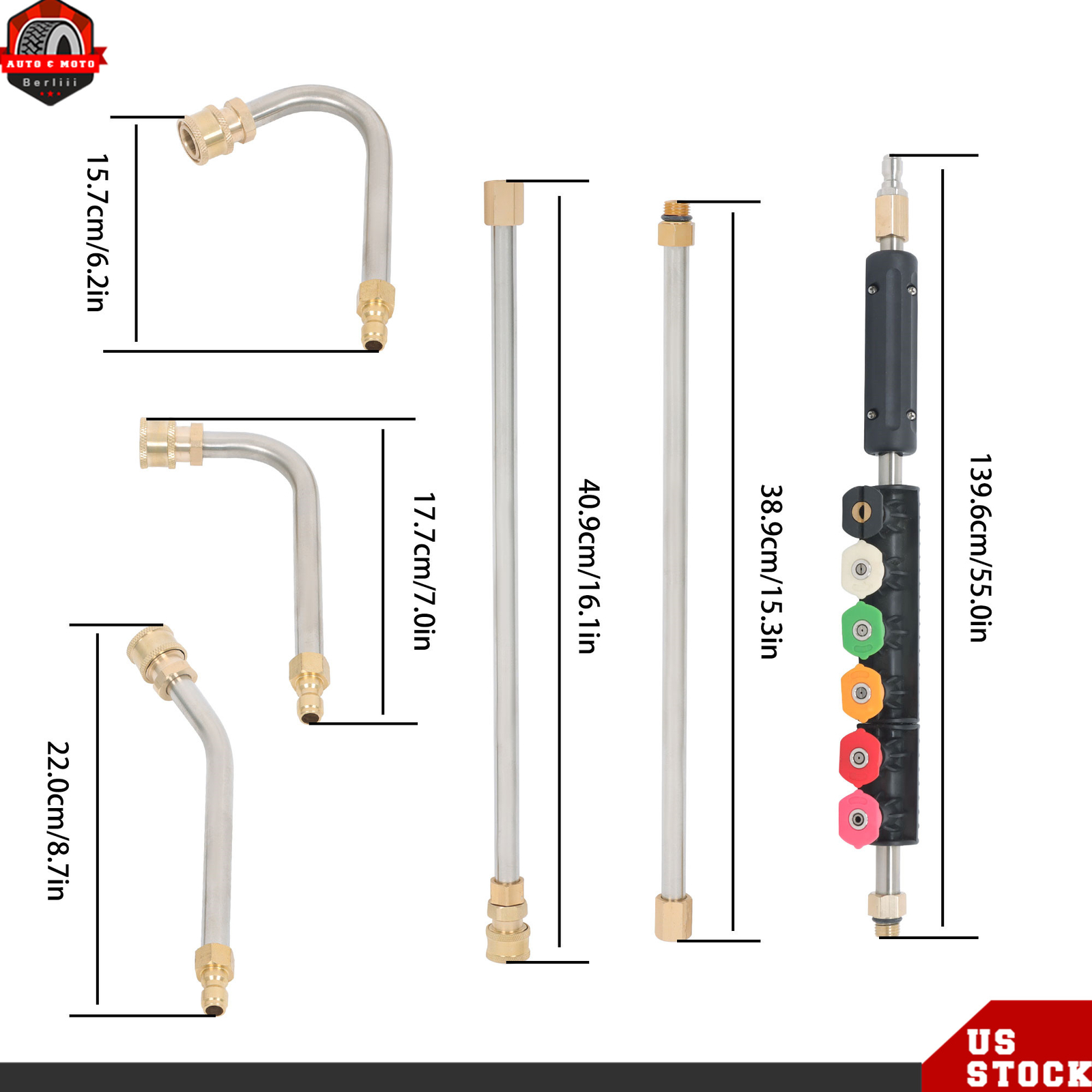 High Pressure Washer Gun Extension Wand Lance Gutter Cleaner Nozzles Kit 4000PSI