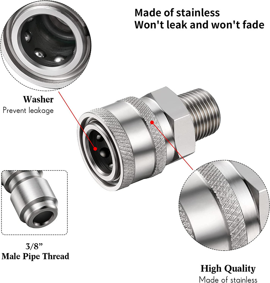 Pressure Washer Hose Connector Adapter Set Quick Connect NPT 3/8 Inch Stainless