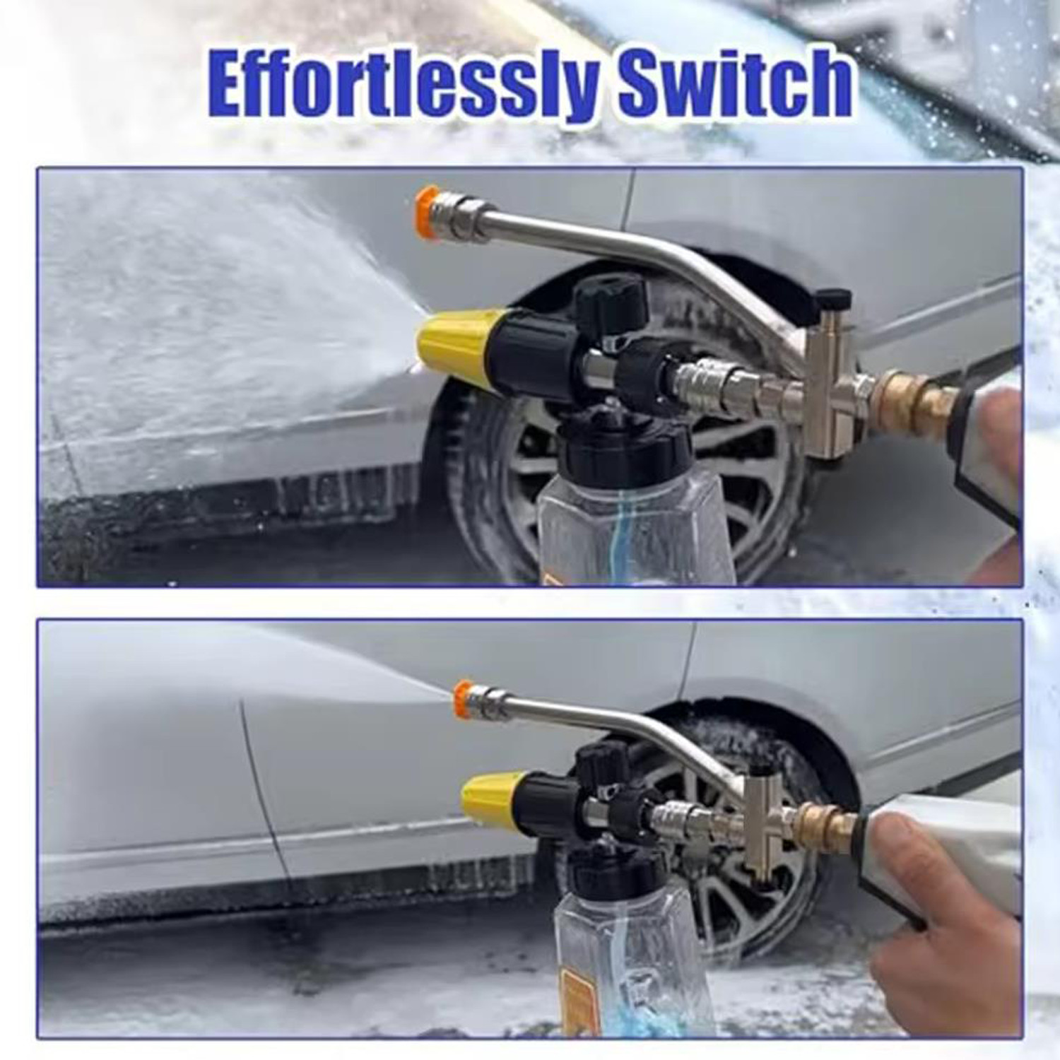 For Pressure Washer Gun Car Foam Cannon + Dual-Connector Double Tip Attachment