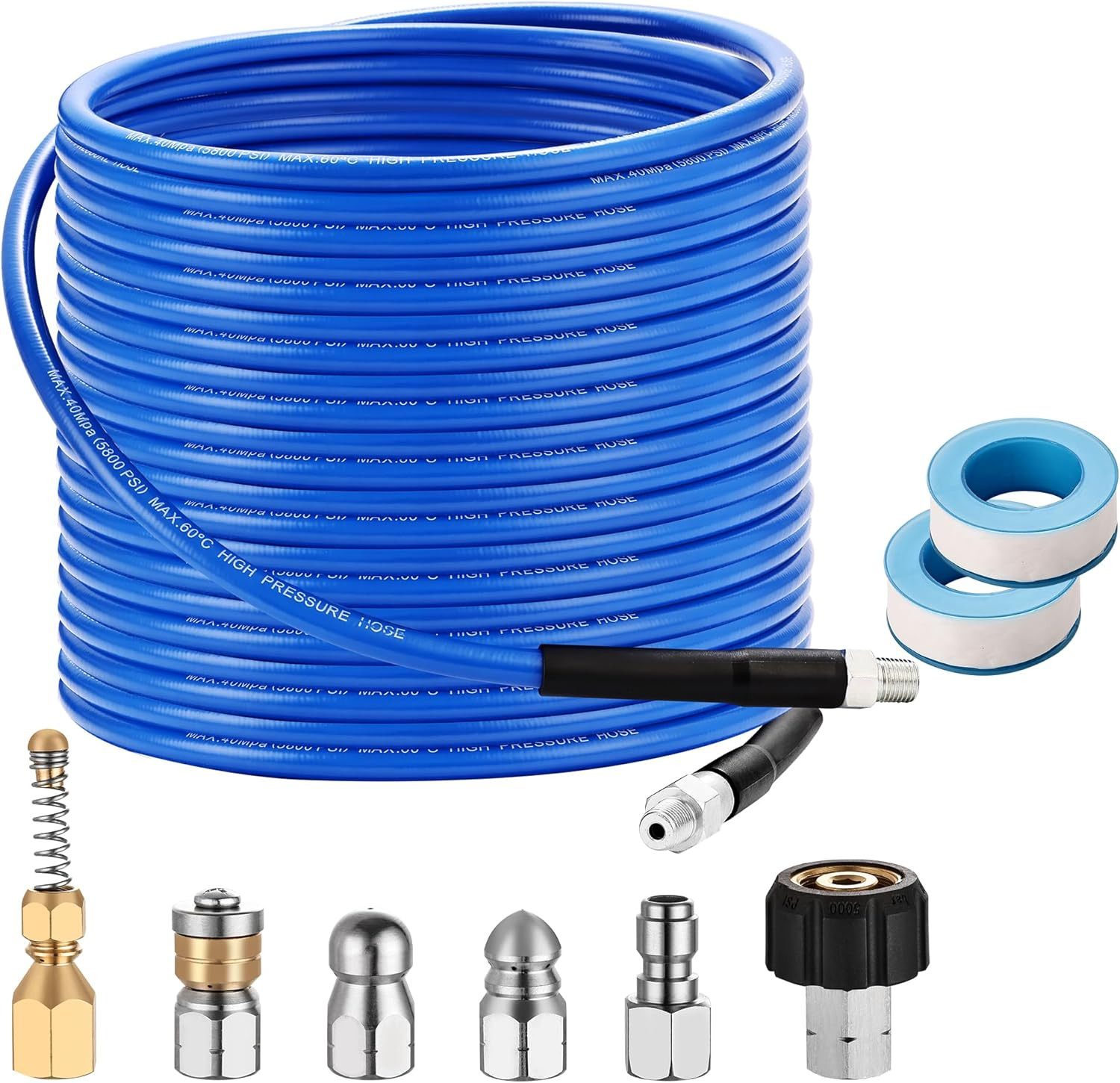 Pressure Washer Sewer Jetter Kit – 100Ft X1/4″ Hydro Drain Jetter Cleaner Hose,