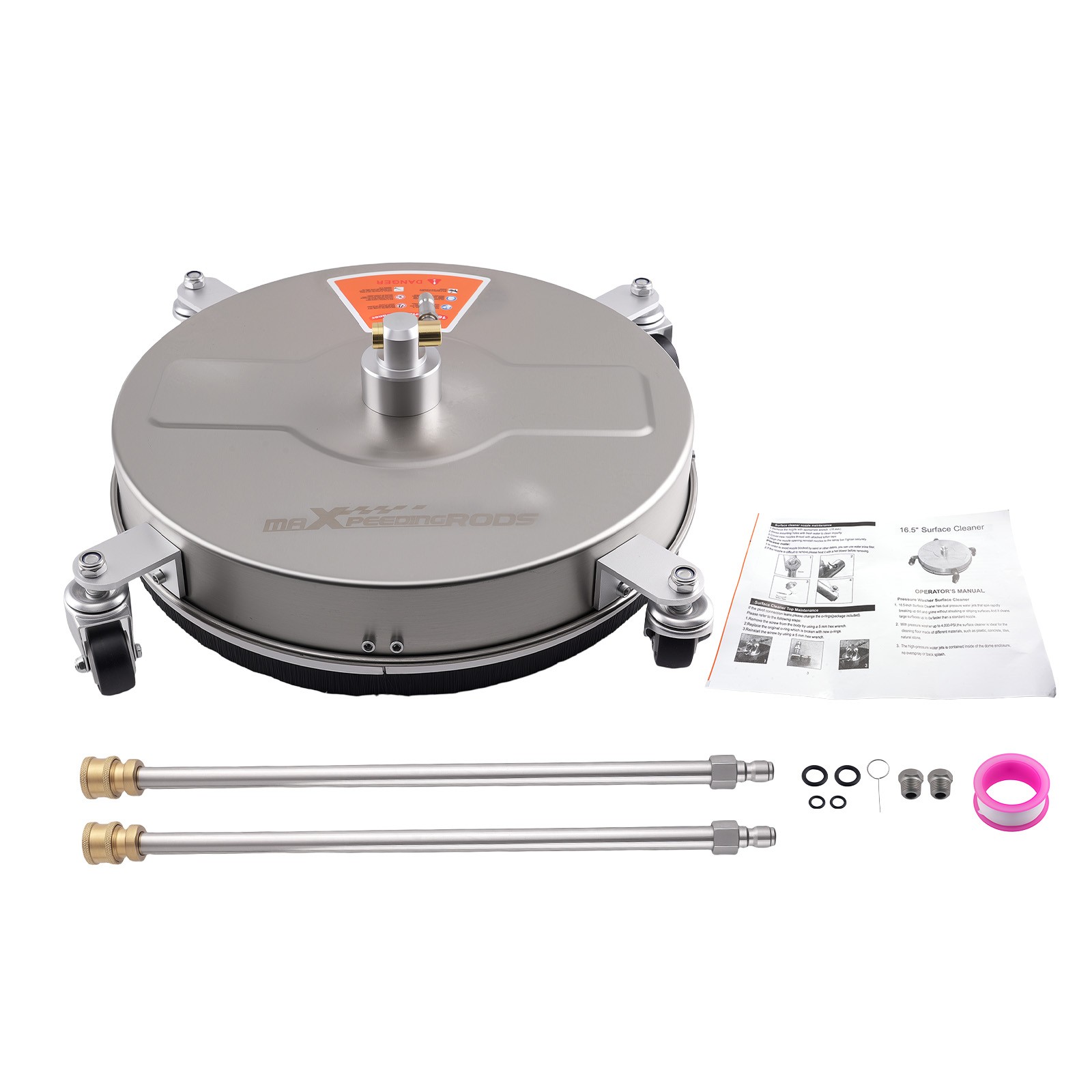 16.5 inch Pressure Washer Surface Cleaner Kit 4200 PSI w/ Extension Rod 4 Wheel