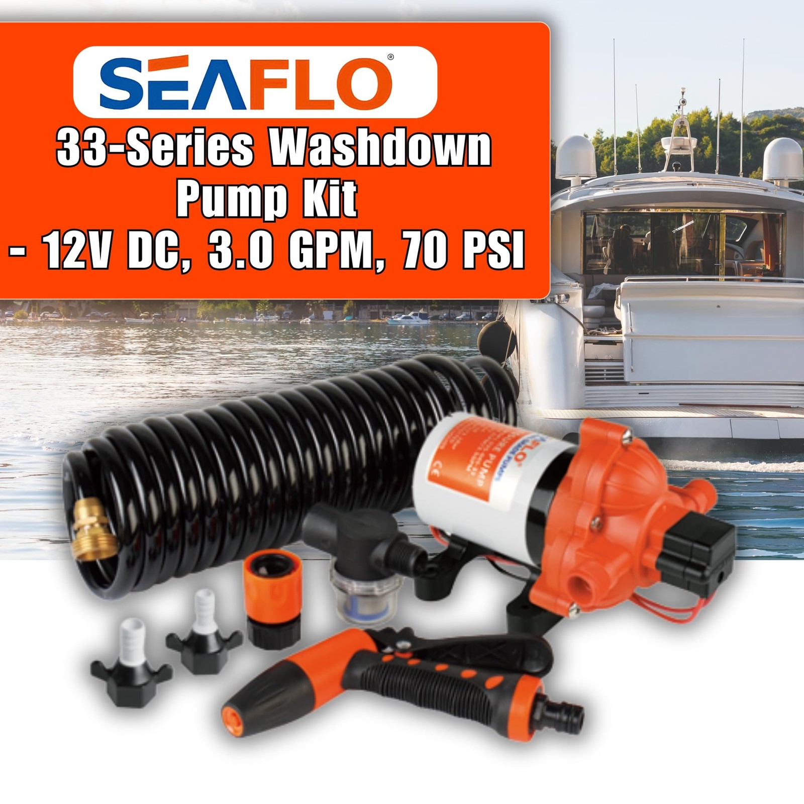 12V DC Washdown Deck Pump 3 GPM 70 PSI Heavy Duty Pressure Switch Boat Marine RV