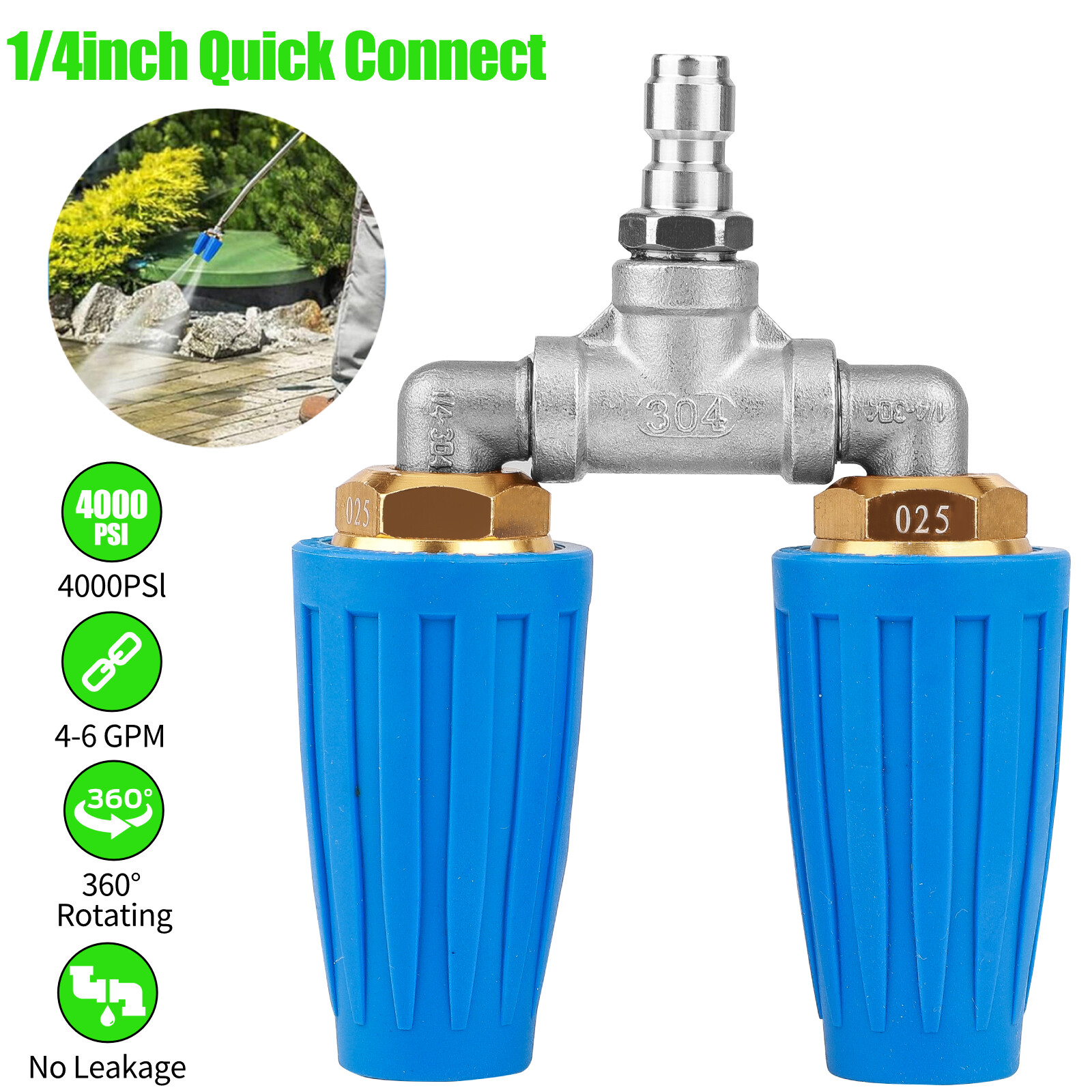 4000 PSI Dual Turbo Nozzle Pressure Washer 4-6 GPM 1/4″ Quick Connect Spray Tip
