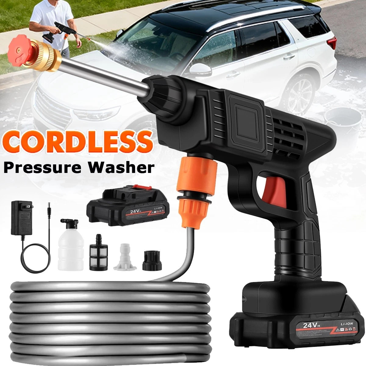 Portable Cordless Electric High Pressure Water Spray Car Gun Washer Cleaner Yard