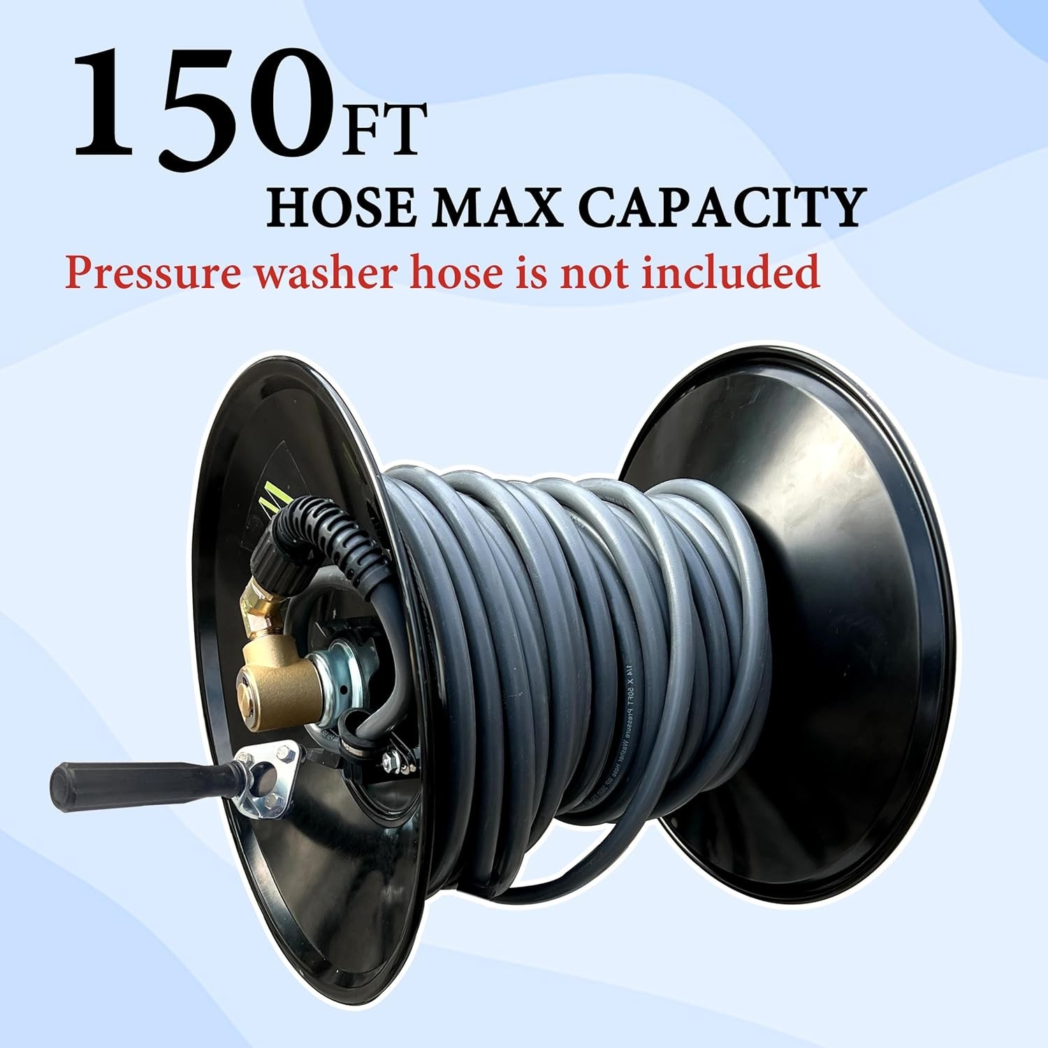 150ft Heavy Duty Steel Pressure Washer Hose Reel with Manual Crank & Bracket