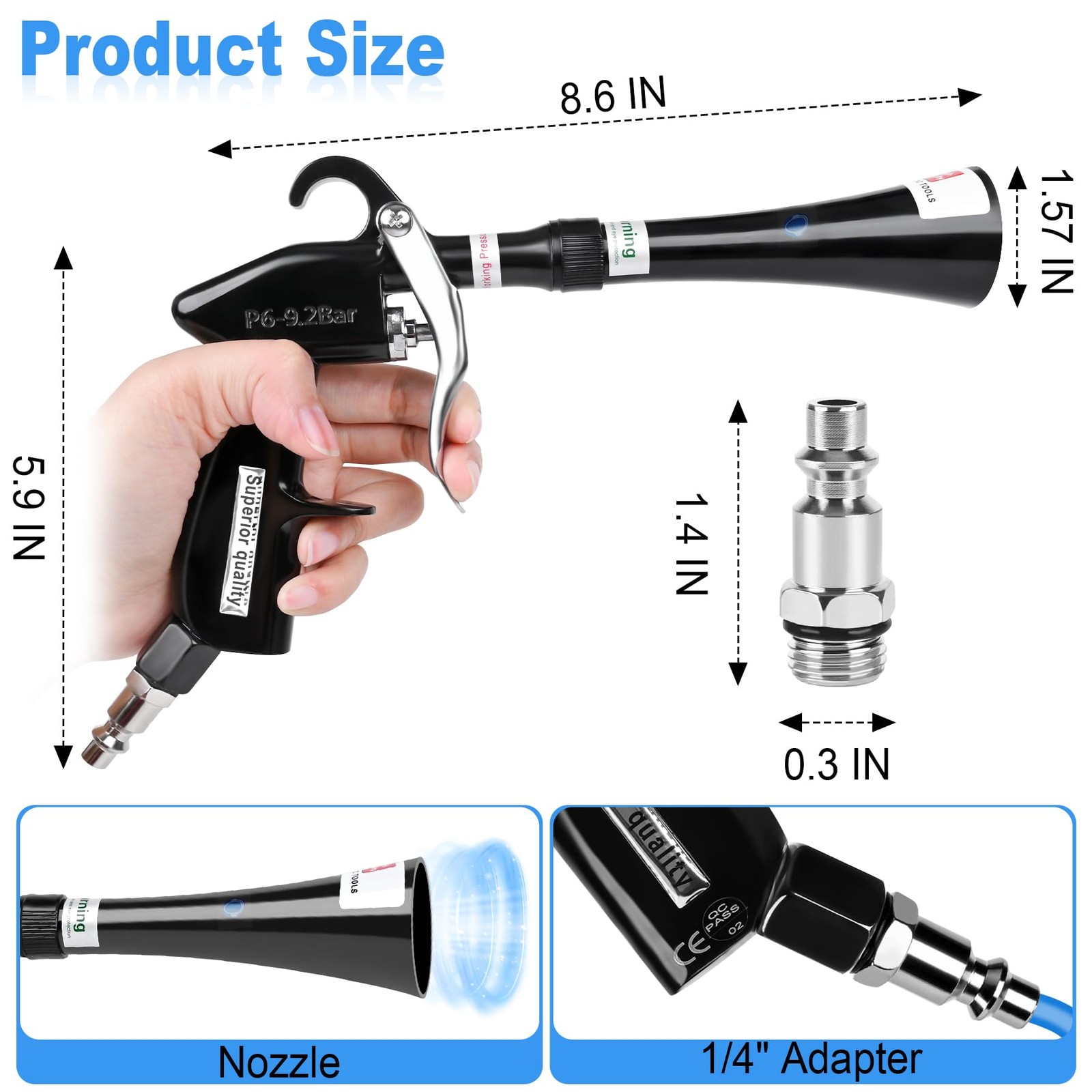 phepetroll Air Blow Gun Car Detailing Dry Cleaning Soft Hose -1 Nozzle, Black