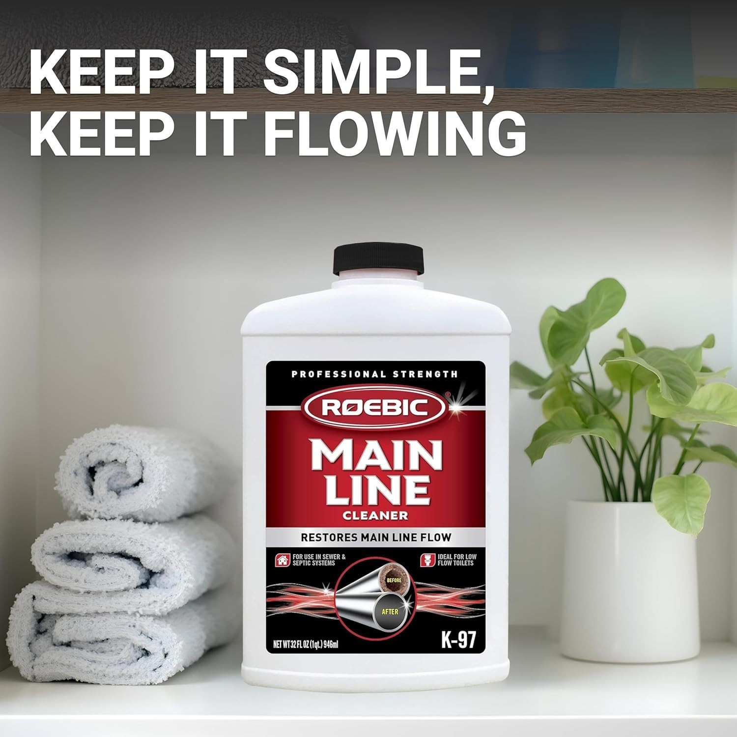 Main Line Cleaner Eliminates Organic Buildup in Sewer Septic System 32 fl oz