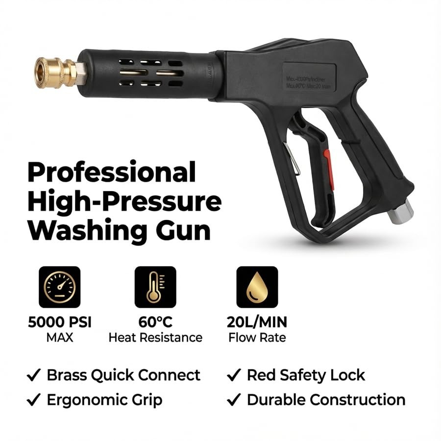 Swivel Pressure Washer Gun 5000PSI Short Wand with 5 Nozzles & Adapters for Car
