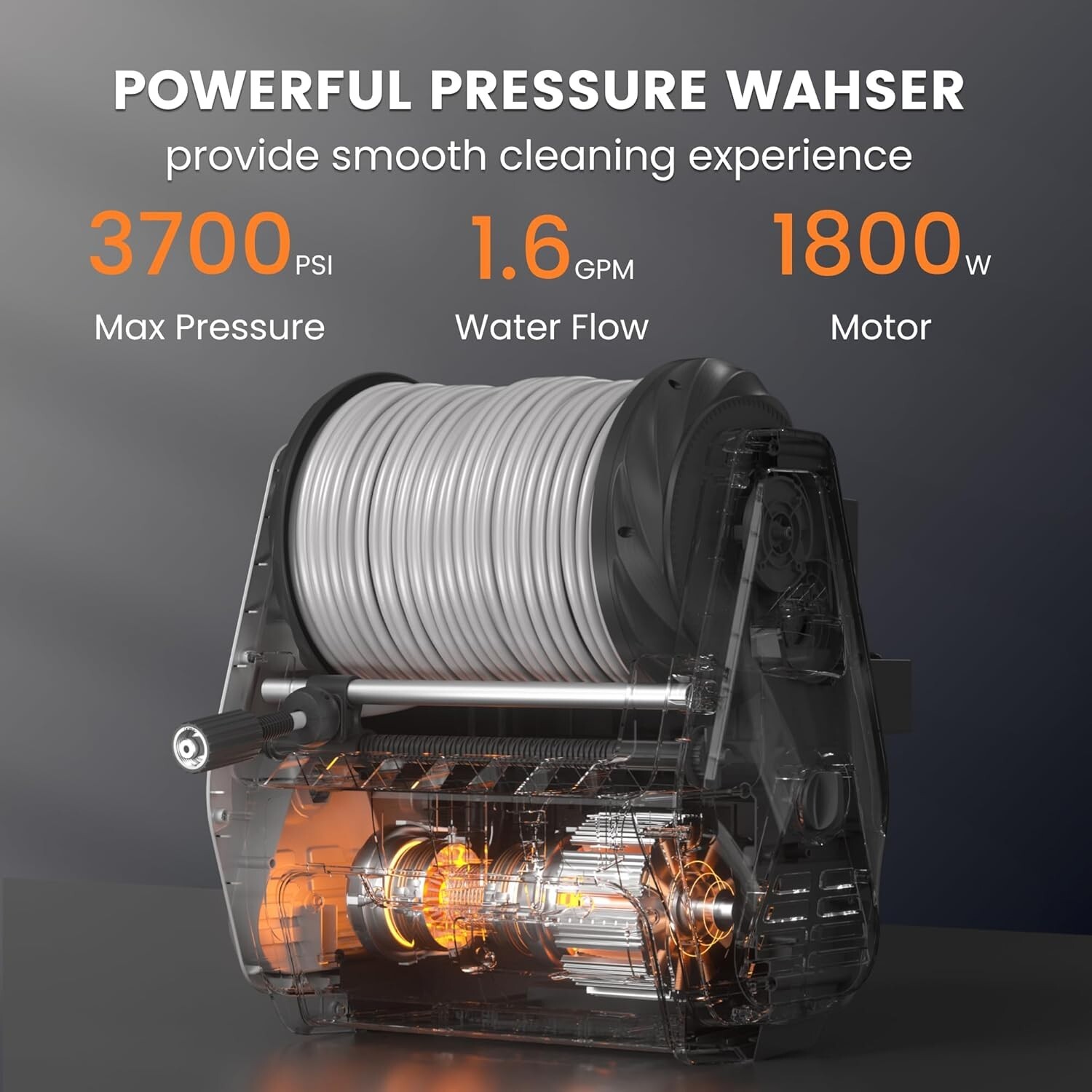 Giraffe Tools 1.6 GPM Electric Power Pressure Washer 100FT Hose Max 3700 PSI