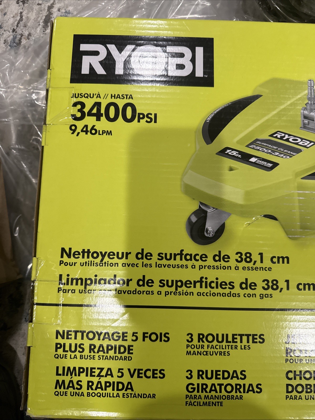 RYOBI 15″ 3400 PSI Gas Pressure Washer Surface Cleaner w/Caster Wheels RY31SC15