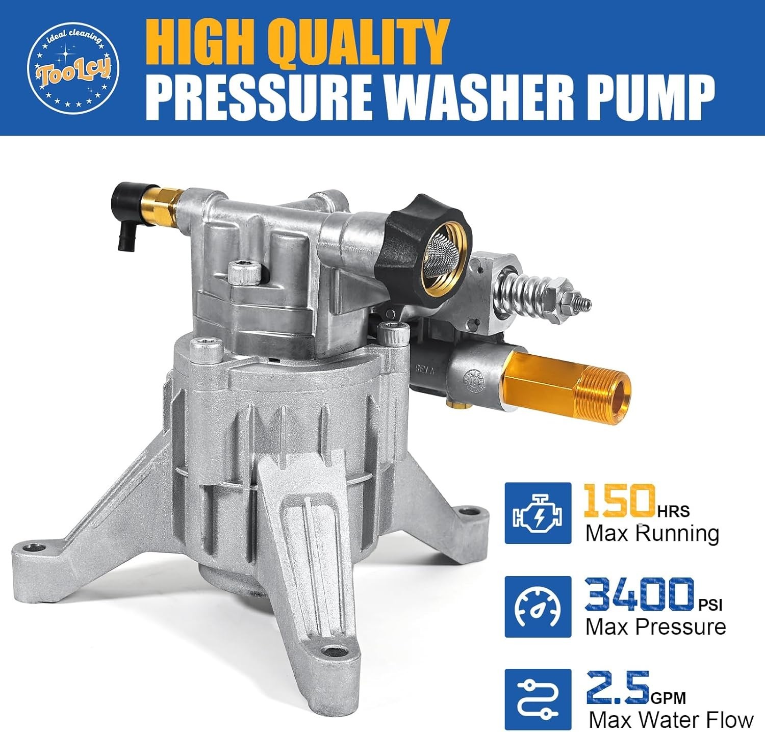 TOOLCY 3400 PSI Vertical Pressure Washer Pump 7/8″ Shaft 2.5 GPM