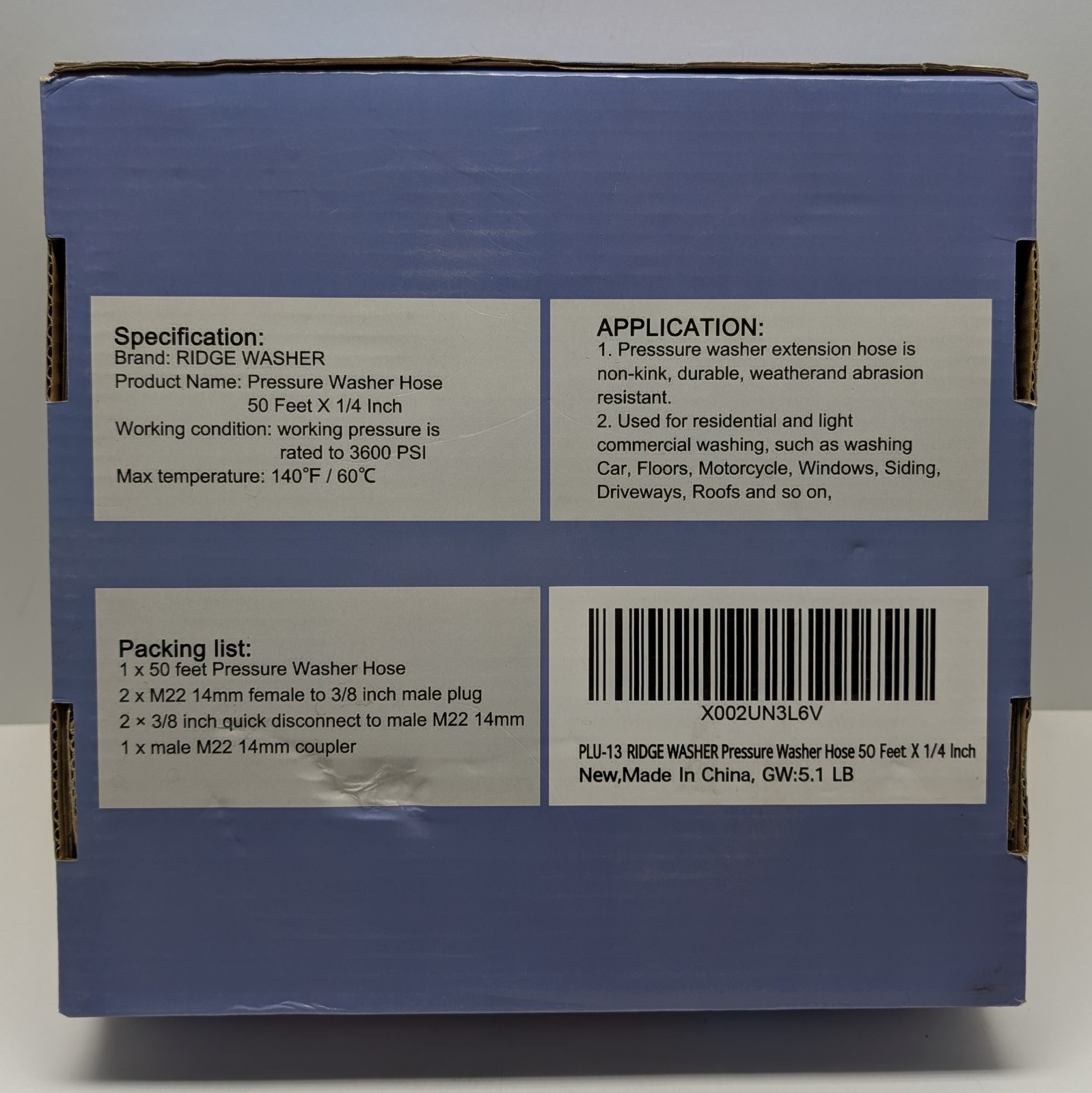 RIDGE WASHER Pressure Washer Hose 50 FT, 1/4 Inch for Most with M22 14mm Fitting