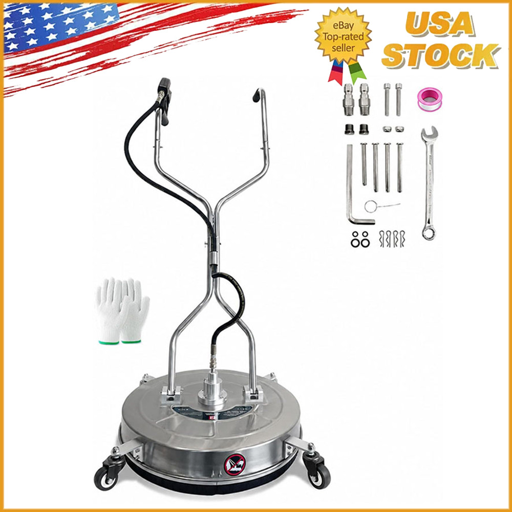 24″ Pressure Washer Surface Cleaner 4900PSI Stainless Steel w/ Dual Handle US